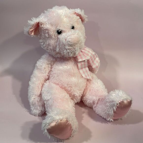 Douglas Cuddle Toys Magic Pink Teddy Bear 12” long Good Used Condition with Bow - Picture 5 of 7